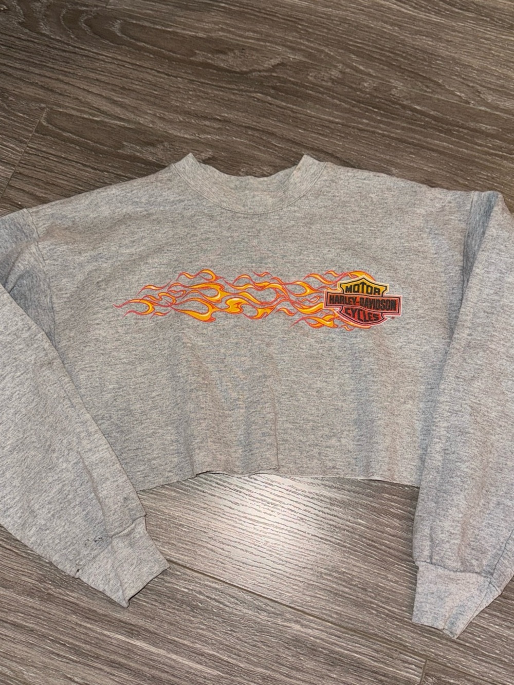 Harley-Davidson Gray Cropped Sweatshirt with Orange & Yellow Flame Logo